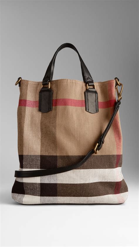 burberry checked canvas tote bag